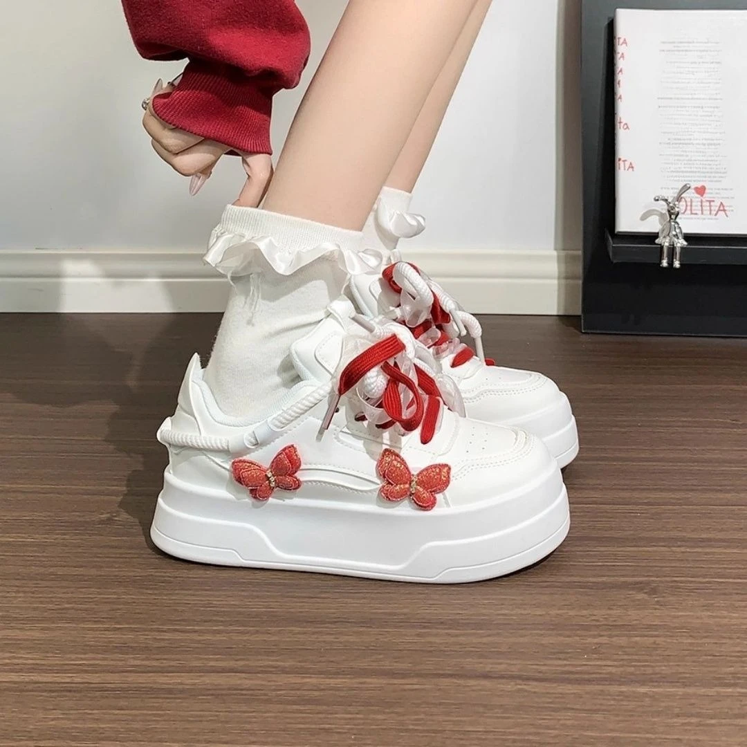 

Hot Sale Butterfly Themed White Sneakers Thick Sole Platform Design Unique Women's Shoes for Ins Style​
