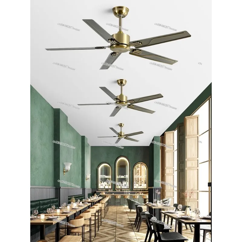 Large Wind Bronze Mute Ceiling Fan, Restaurant and Living Room, Home Stainless Steel Fan with Light, Black Electric Fan, 60