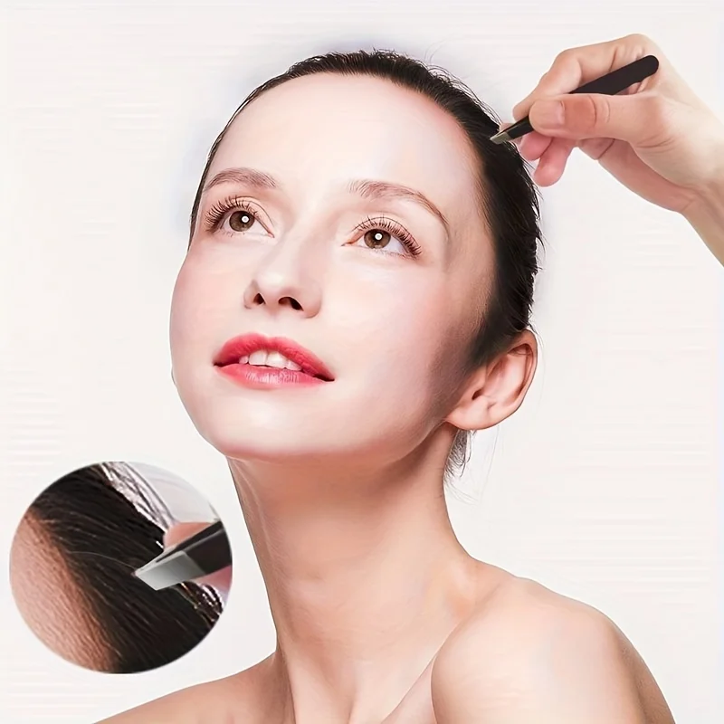12Pcs Hair Removal Tweezers Stainless Steel Eyebrow Tweezers Slanted Black Tip Point Face Harmless Makeup Beauty Tool Black