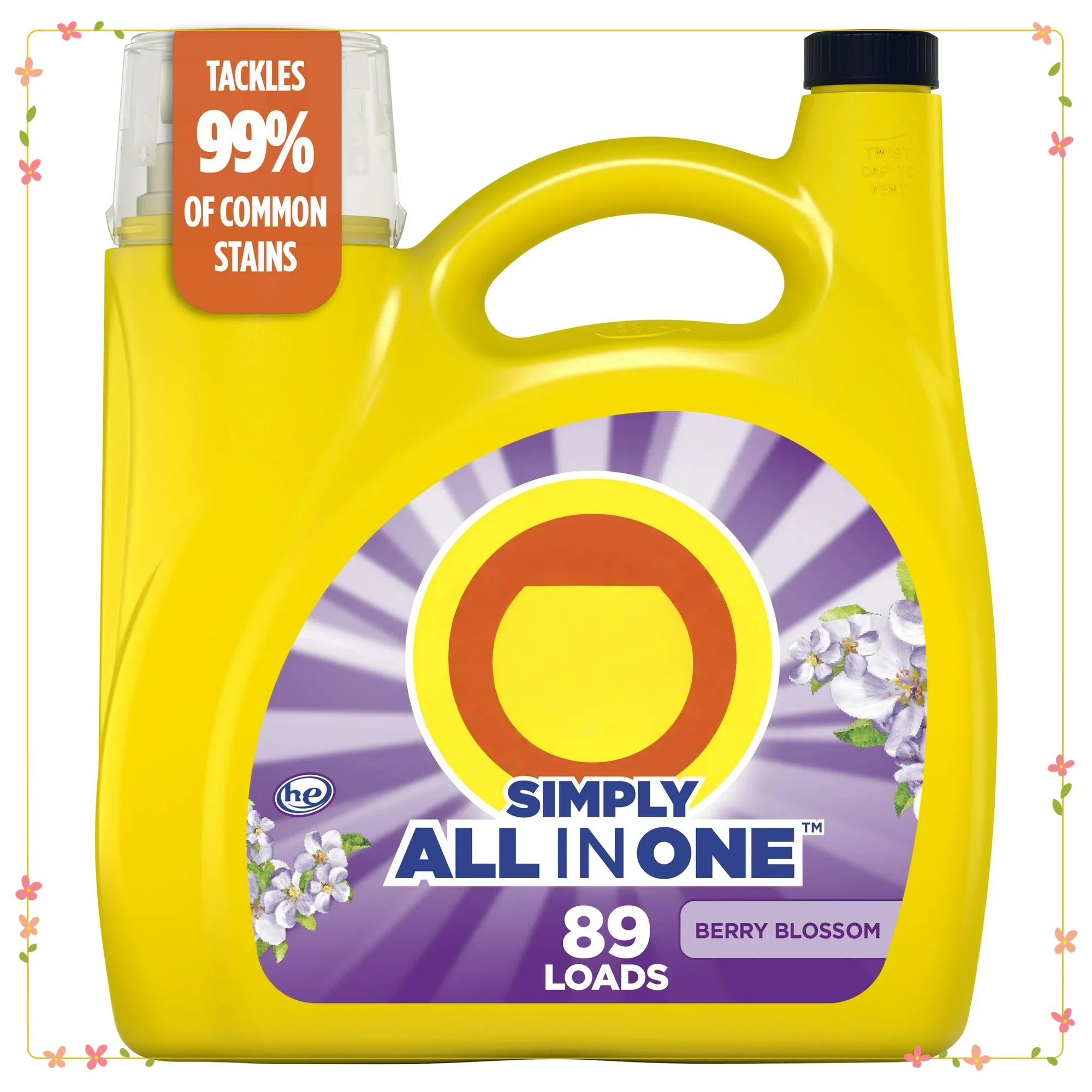 Detergente líquido para ropa de 117 fl oz, aroma de flor de baya para 89 cargas, compatible con HE y lucha contra manchas