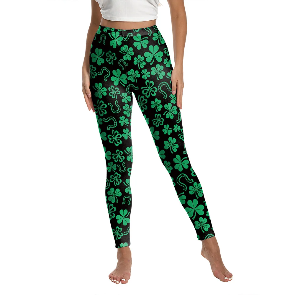 Yoga Leggings for Women Saint Patrick's Day Lucky Four Leaf Clover Printed Skinny Pants for Irish Festival Party Leggings