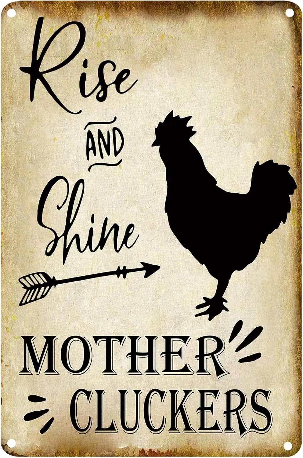 Rise And Shine Mother Cluckers Black Chicken Retro Vintage Metal Tin Signs Farm Decorative Country Home Decor Signs Gift 8X sign