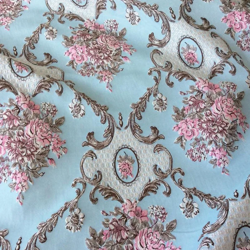 Elegant Palace Style Jacquard Woven Damask Emboss Flower Garments Curtain Upholstery Fabric