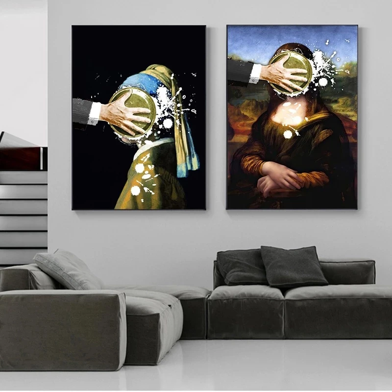 (No frame)Mona Lisa Face Canvas Art Posters and Prints on The Wall Girl with A Pearl Earring Famous Picture Decoration No Fra