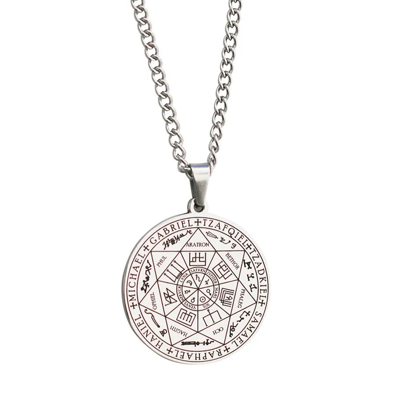 Seven Archangels Sigil Talisman Necklaces Men Boys Seal of Solomon Pendant Chain Stainless Steel Religious Amulet Jewelry image 5