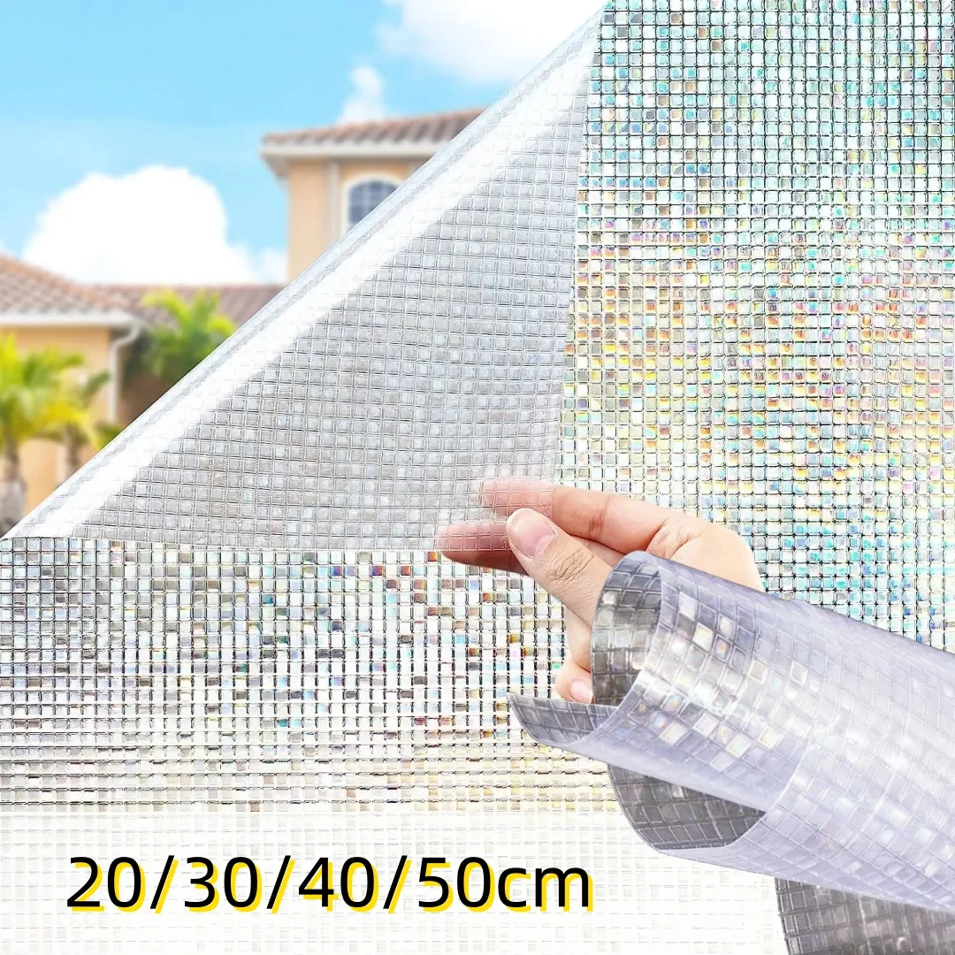 3D Translucent Rainbow Window Privacy Film Stained Glass Vinyl Static Cling Adhesive Film Heat Control Window Stickers for Home