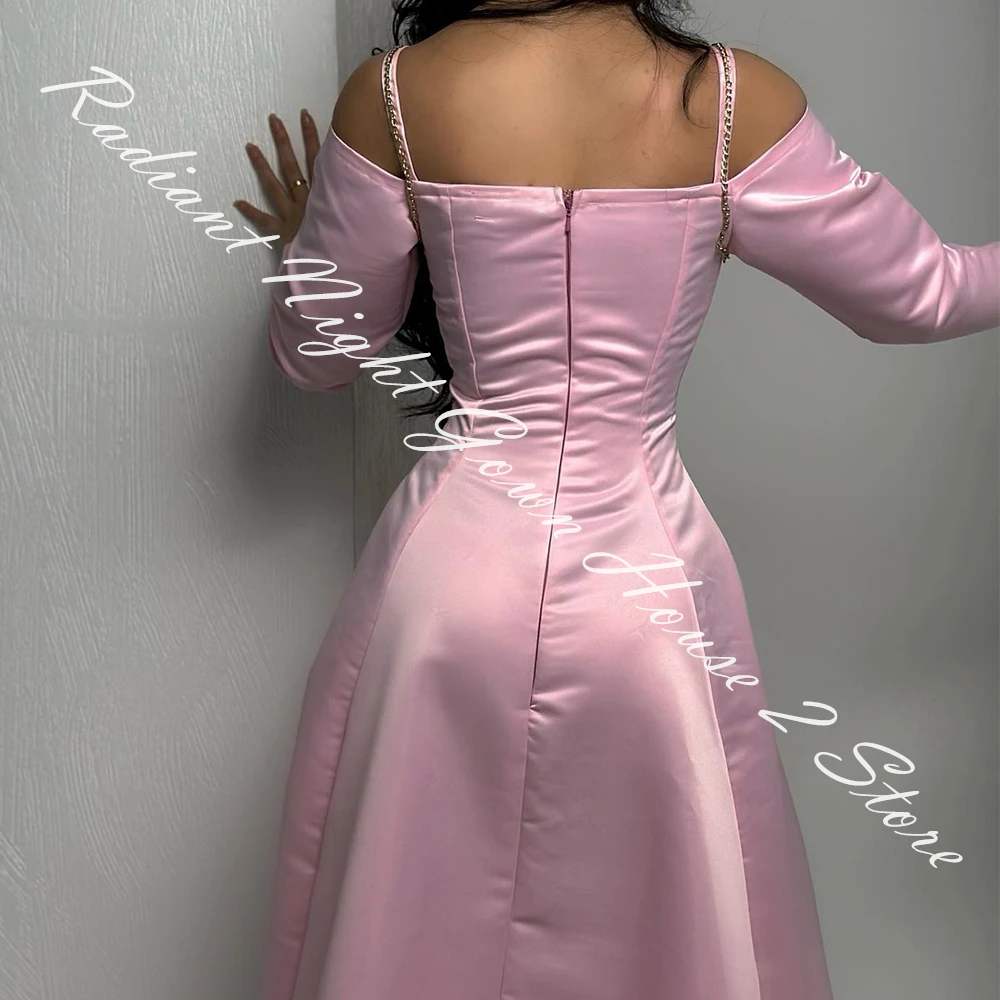 Customized Satin A-Line Off the Shoulder Sequined Evening Dress Strapless Floor Length Zipper Back Long Sleeves Panel Train