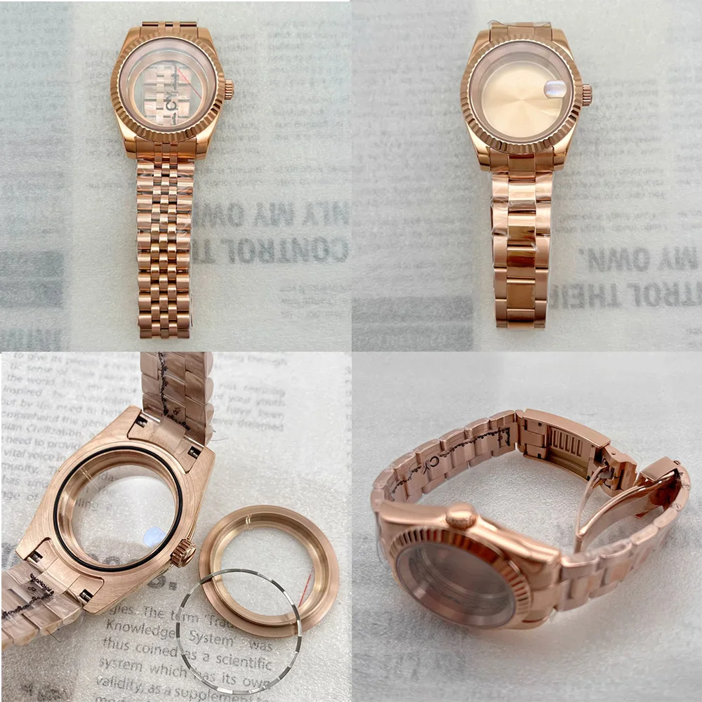 

Корпус и ремешок для часов NH35/NH36, 36 мм/39 мм, розовое золото, сапфировое стекло, детали для корпуса и ремешка, циферблат 28,5 мм.