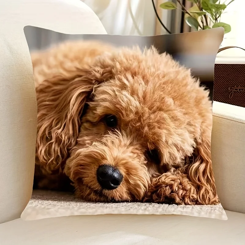 1pc Cute Teddy Dog Print Pillowcase Soft And Comfortable Polyester Short Plush Fabric Single-Sided Print Pillow Insert Not Inclu