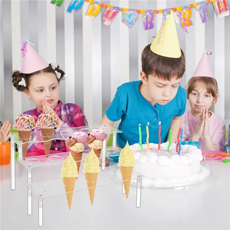 AA81-2X 15 ثقوب الآيس كريم مخروط حامل الاكريليك 3 طبقات حامل الوجبات الخفيفة عرض وجبة خفيفة الفشار ورقة المخاريط الوقوف للديكور المنزل