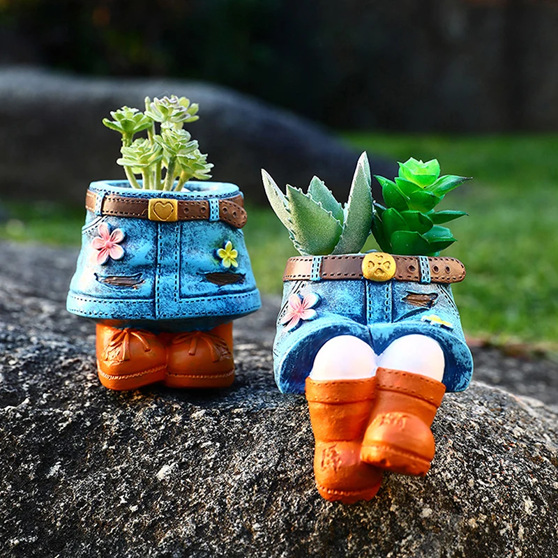 1Pc Jeans Pants Shape Flower Pot Resin Statue Crafts Succulent Pot Flower Planter For Indoor Garden Yard Lawn Porch Patio