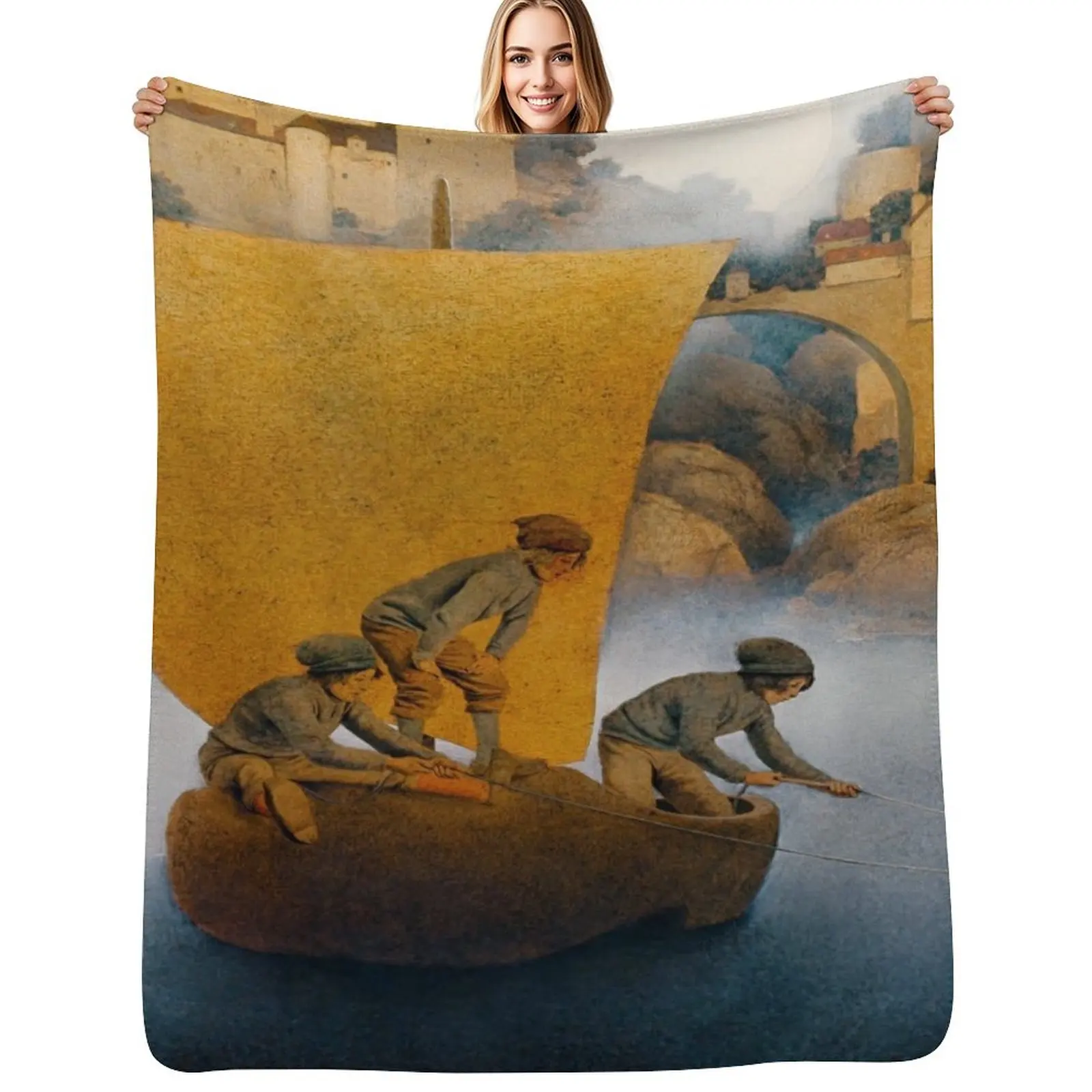 

Wynken, Blynken, and Nod by Maxfield Parrish - Fairy tales Throw Blanket Warm Accent Blanket for Living Room Decoration
