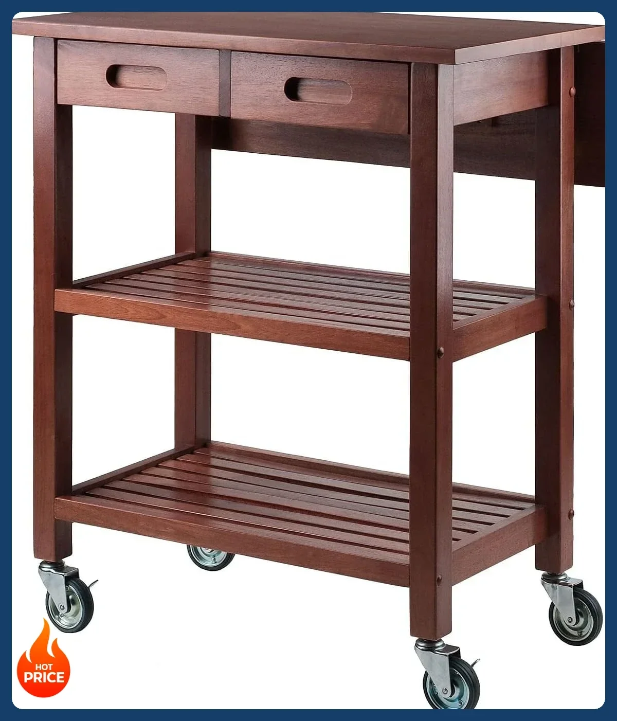 

[Best Seller!]94734 Jonathan 2 Drawer Rolling Kitchen Cart in Walnut