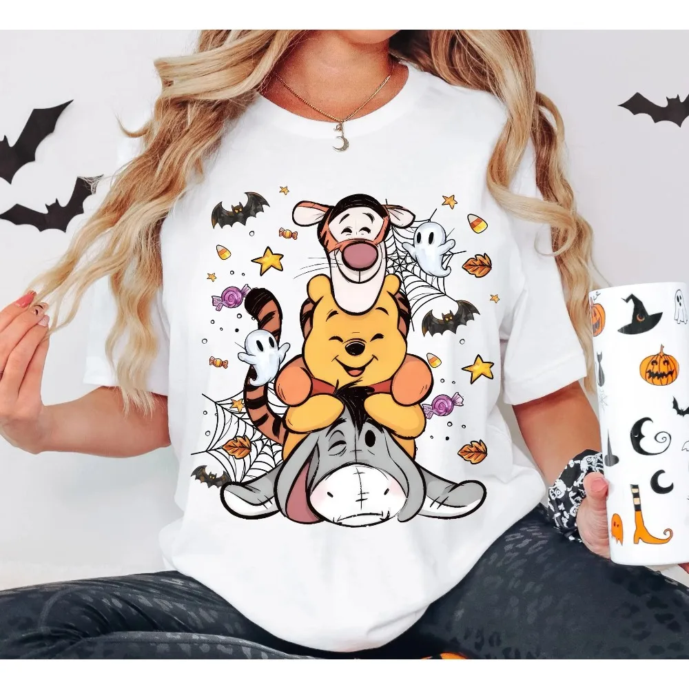 

Disney Halloween Winnie The Pooh Men Women Summer T-shirt Family Parent-child Clothing Casual Unisex Oversized Short Sleeves Top