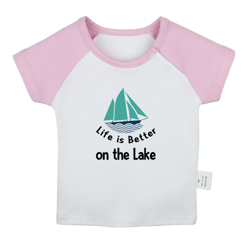 iDzn New Life is Better on the Lake Fun Baby T-shirts Cute Boys Girl Tees Infant Short Sleeves T shirt Newborn Clothes Kids Tops