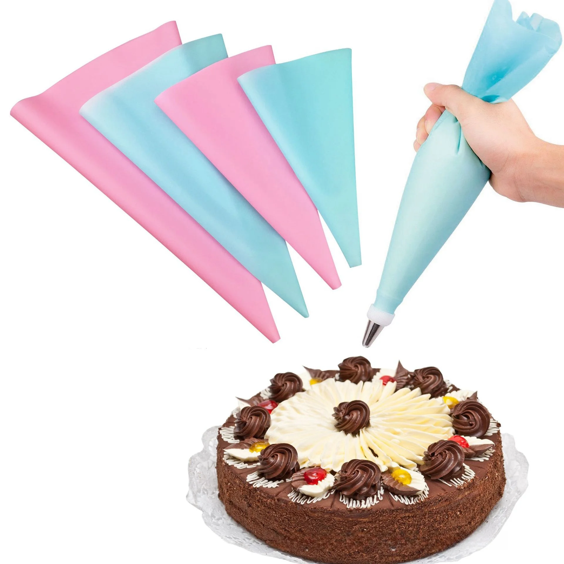 4PCS Confectionery Bag Silicone Icing Piping Cream Pastry Nozzle Bags DIY Cake Decorating Baking Tools for Russian  Tips