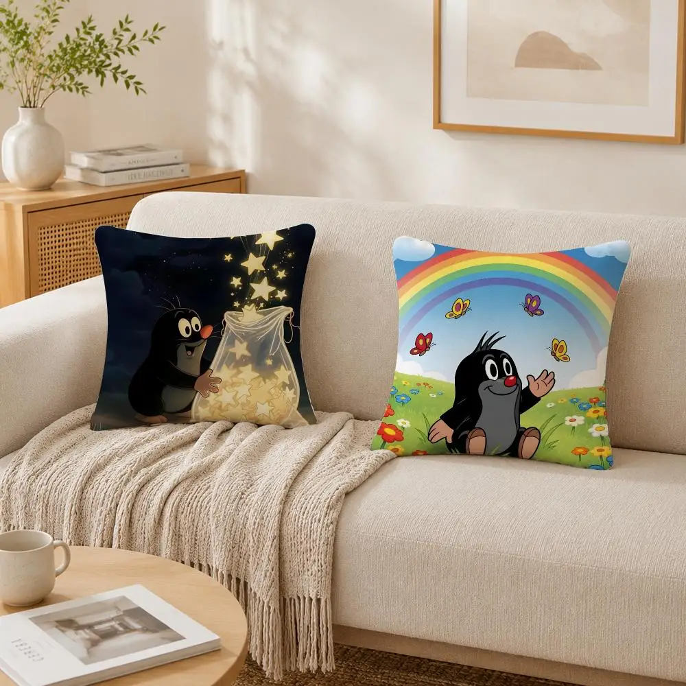 Vintage Cartoon The L-Little M-Mole Cushion Cover Plush Decorative Pillow Case With Hidden Zipper Fashion Room Decor For Home