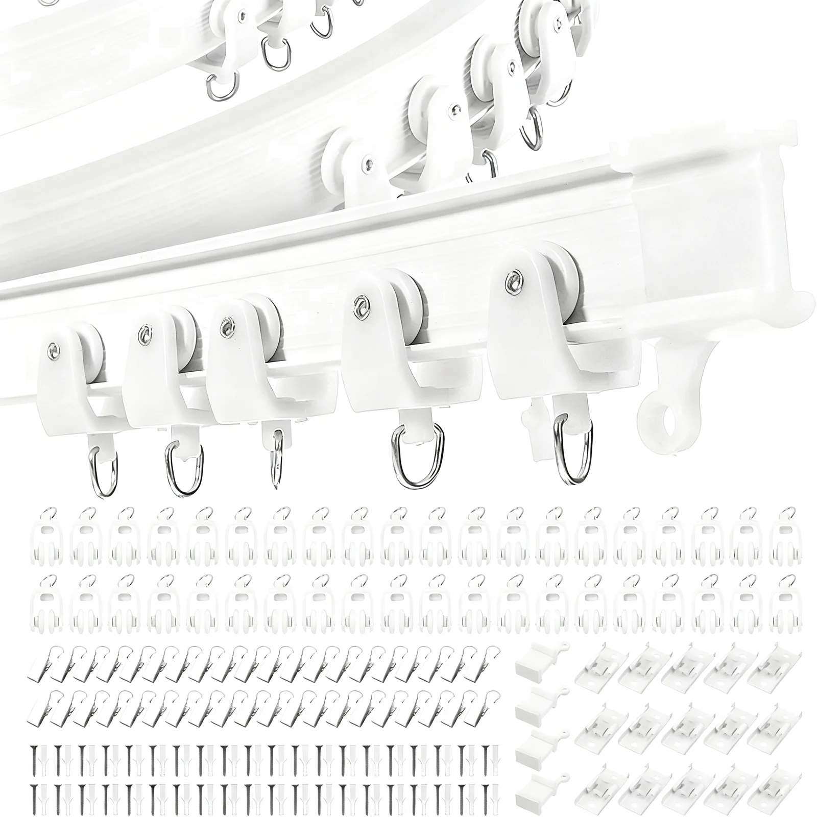 White Curtain Rod And Steel Clip Set Durable Plastic Steel With Versatile Mounting Options