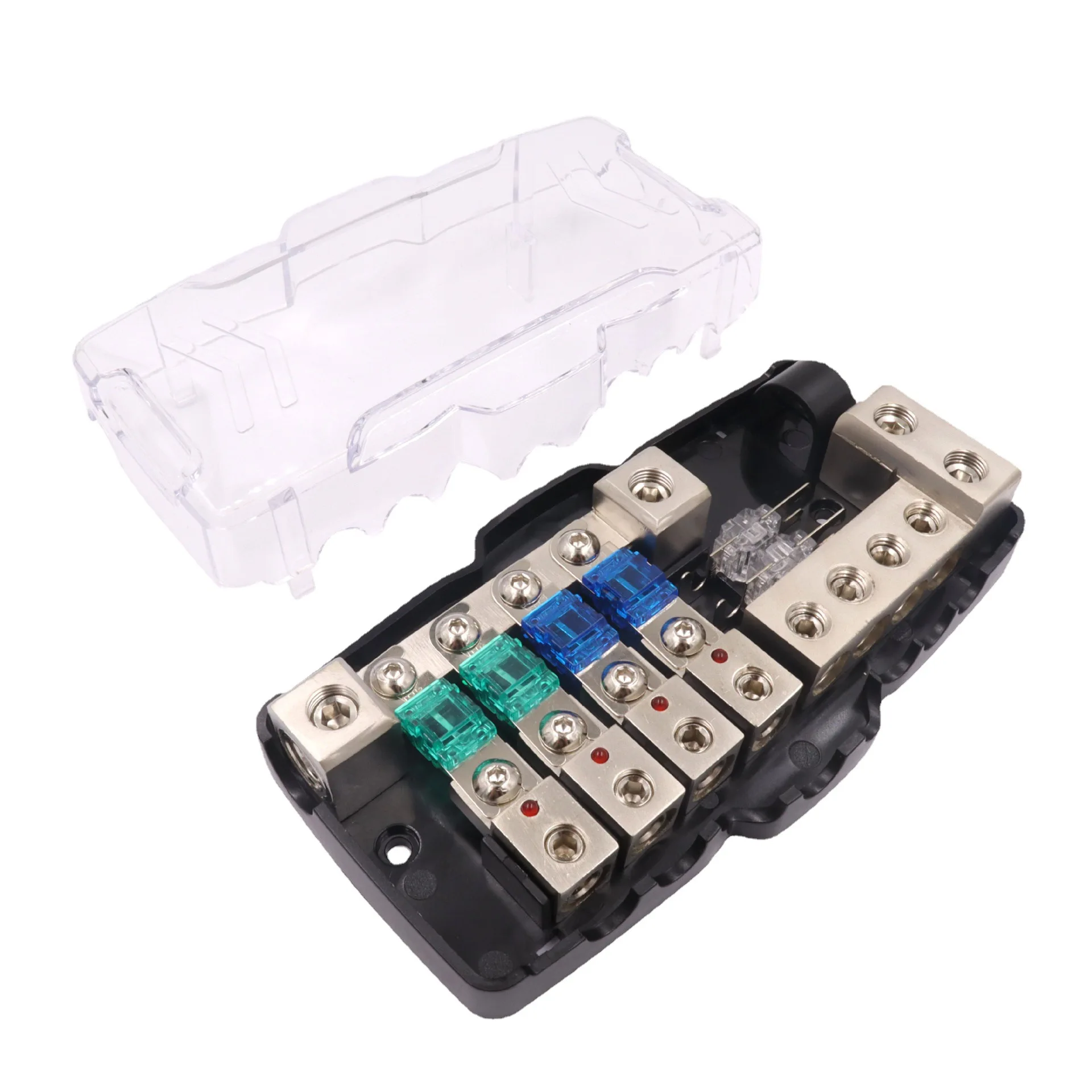 30A 60A Fuse Blade Box Splitter Block with LED Indicator DC Distribution 12V-48V for Car Player Audio Stereo Fuses Holder