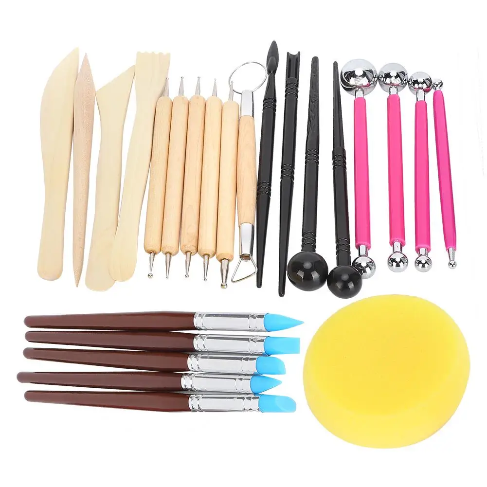 24pcs DIY Pottery Tool Set: Stippling Pen, Cake Brush & Indentation Tools for Creative Projects