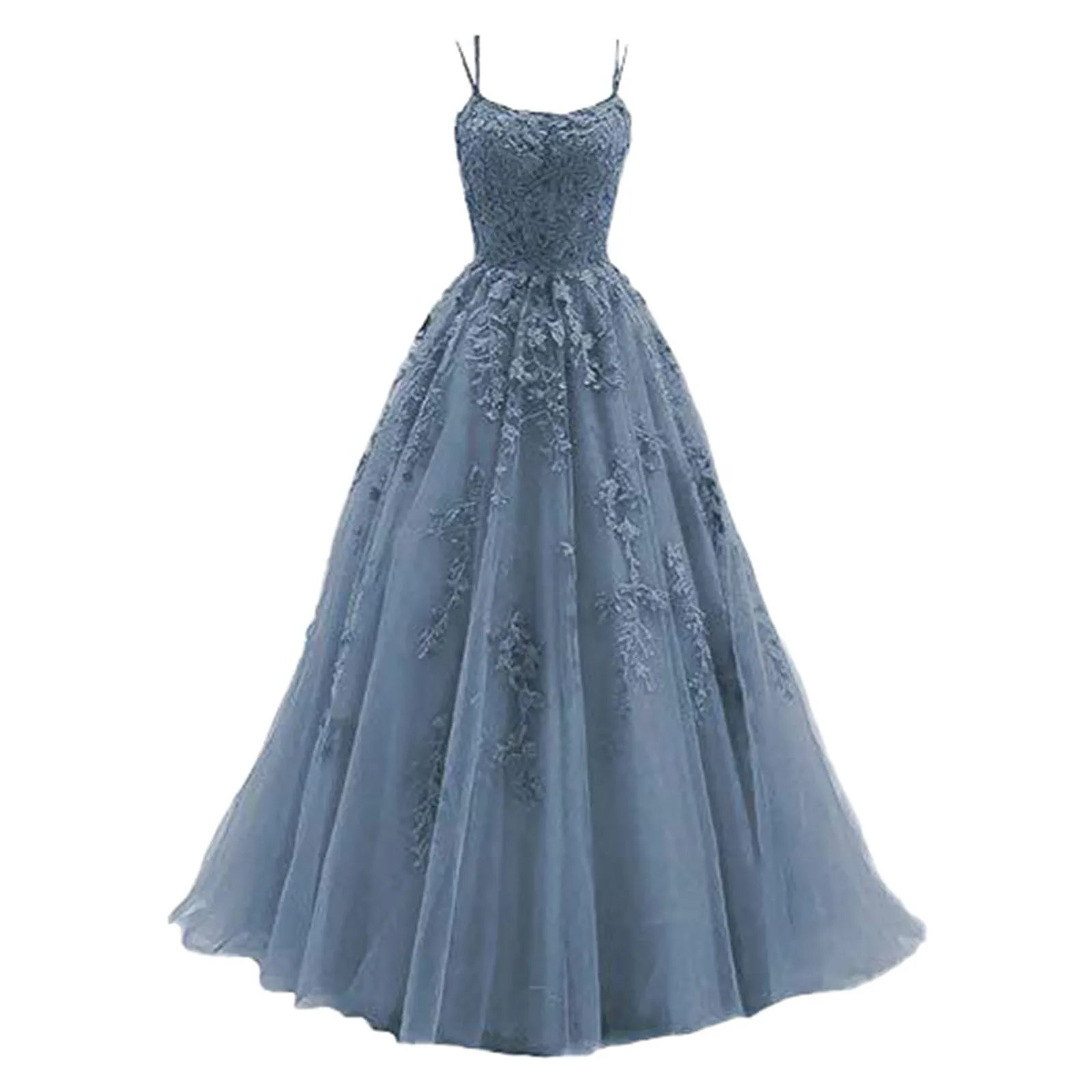 Robe de Rhen tulle à bretelles spaghetti sexy avec appliques A-Line, robe de mariée, robe de soirée en fibre, robes de soirée au sol