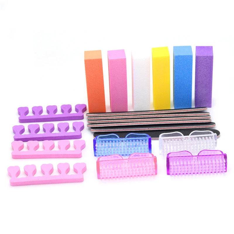 

20 Pcs/Set Professional Manicure Set Nail File 100/180 Tool Buffer Sanding Block Plastic Handle Cleaning Brush EVA Toe Separator