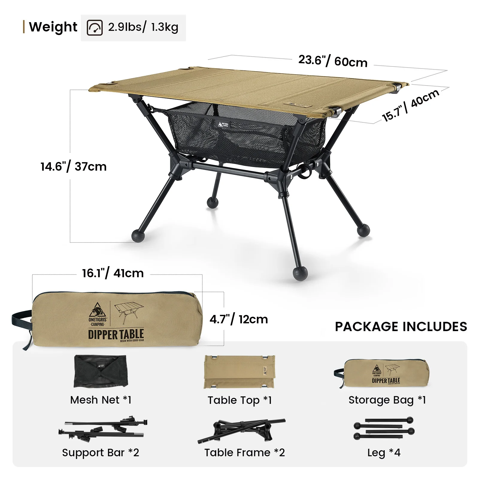 OneTigris Dipper Klappbarer Campingtisch Outdoor-Möbel Ultraleichter Tisch Picknicktisch mit Netzaufbewahrung Campingtisch mit Stauraum – Detail 12