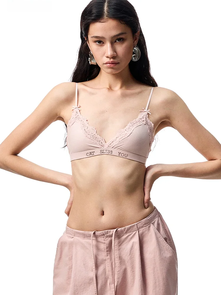 

Classic e Cup Lace Bra Letter Rhinestone Wirel Underwear JINN STUDIO Women's Sexy Bandeau Brtte in Bla