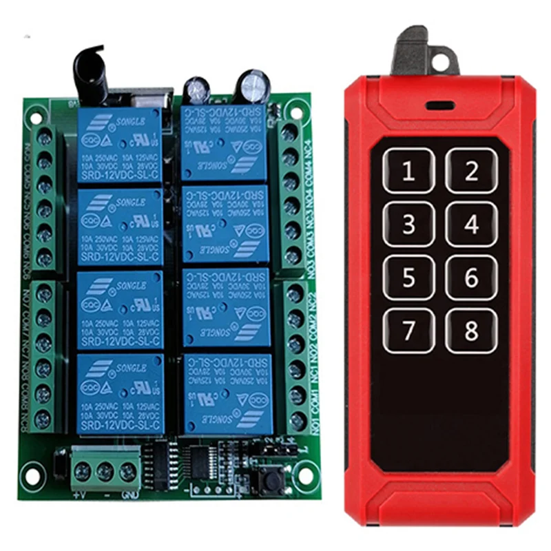 433MHZ DC 12V 24V 8CH RF Wireless Remote Control Switch Remote Control System Receiver Industrial Transmitter 8CH Relay