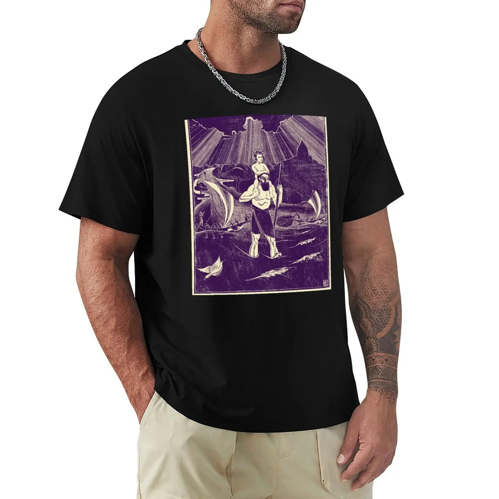

St Christopher Carries Christ Child 1922 Bernard Essers T-Shirt vintage designer shirts t shirts for men graphic