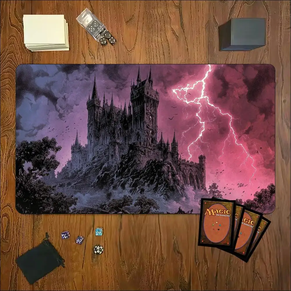 Moonlit Gothic Castle TCG Playmat Large Tabletop Game Mat Anti Slip Rubber Trading Card Game Mat For Card Gaming Table Surface