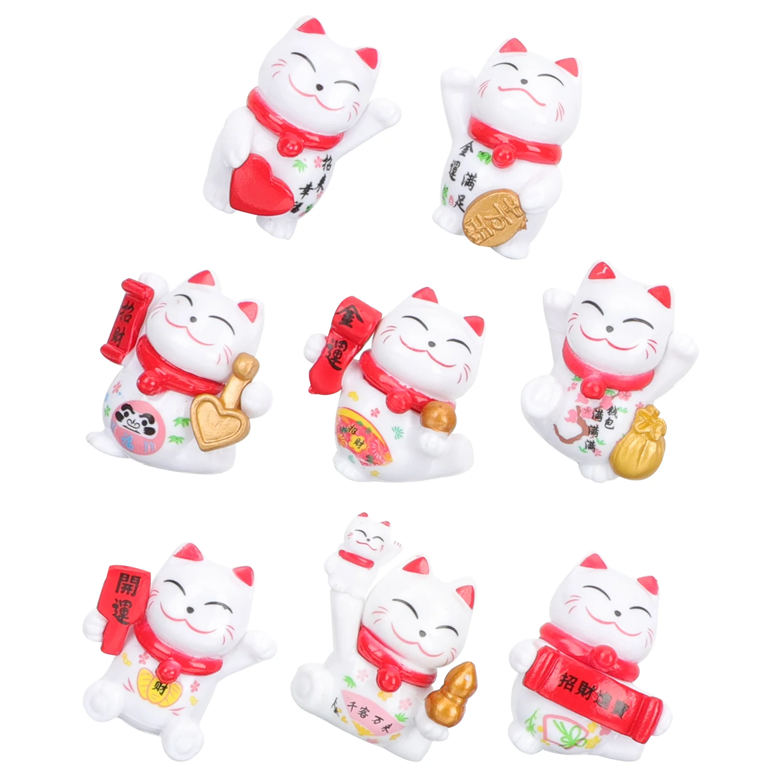 

8 Pcs Cat Ornaments Lucky Micro Landscaping Adorable Miniature Animal Modeling Statues White Garden Figurines Small Fortune