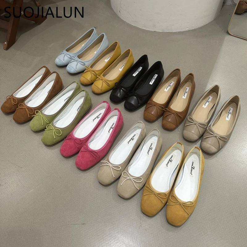 

SUOJIALUN 2025 Spring New Brand Women Flat Shoes Fashion Candy Color Ladies Elegant Boat Shoes Soft Flat Heel Slip On Ballerinas