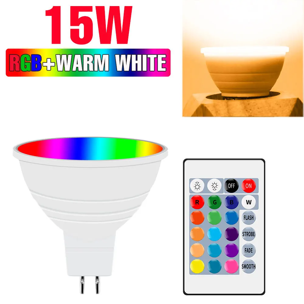 15W RGB LED-lamp AC 220V E27 Spotlight GU10 Smart IR-afstandsbediening Plafondlamp E14 Kroonluchterlampen MR16 Home Party Decor 110V