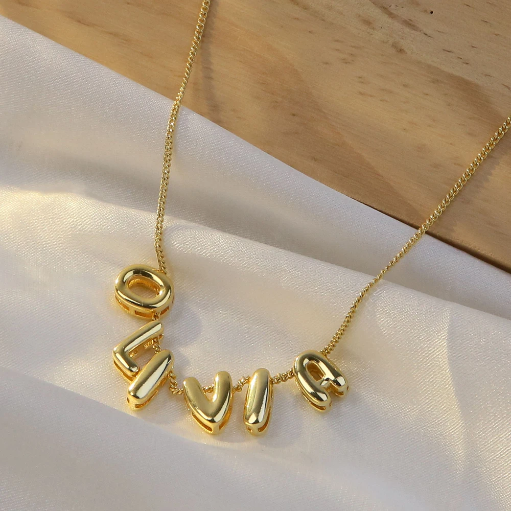 Mini Bubble Balloon Initial Letter Pendant Necklace Personalized Gold Plated Chunky Alphabet Necklace Charm Jewelry 2024 New