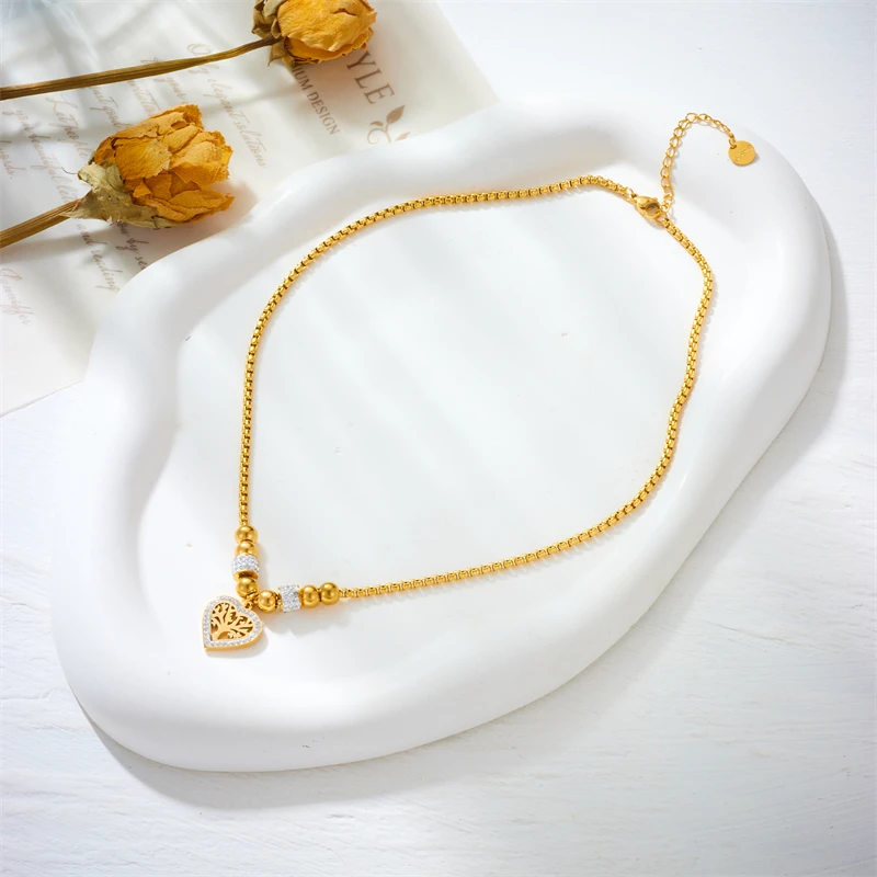 DIEYURO 316L Naszyjnik w kształcie drzewa ze stali nierdzewnej dla kobiet Nowa moda Koraliki Choker Łańcuchy Biżuteria Prezent Impreza — zdjęcie 6