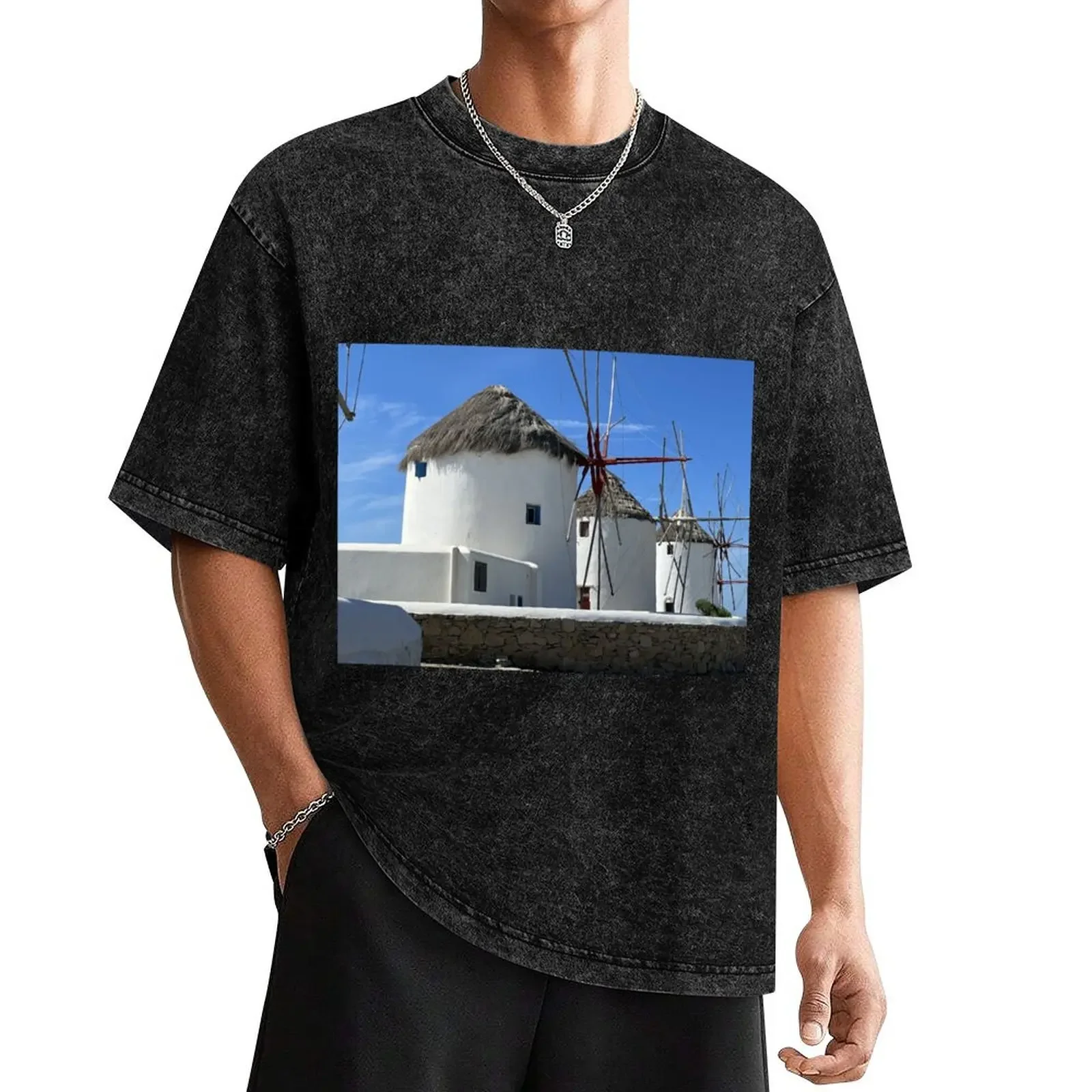 Mykonos Windmills Where Ever the Wind Blows T-Shirt summer tops anime tops luxury clothes men