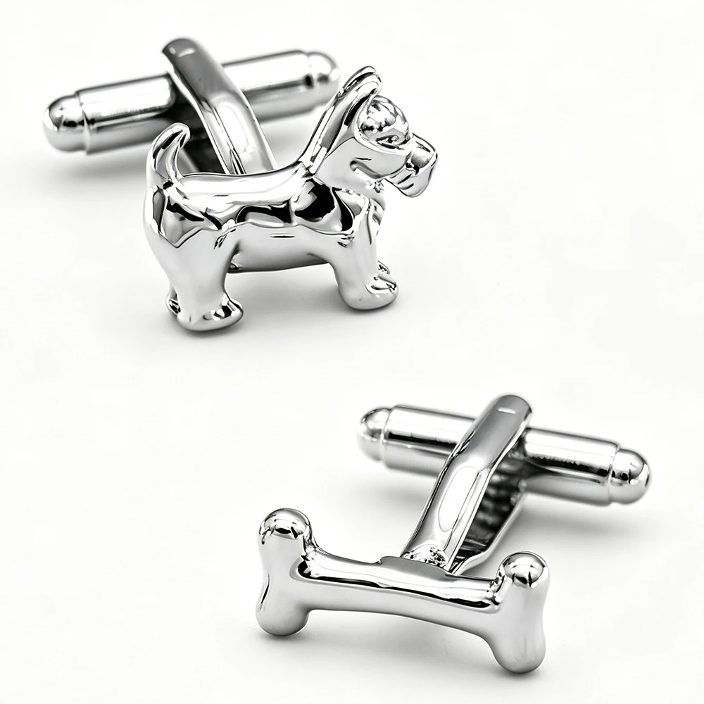 iGame Cute Cuff Links Silver Color Dog & Bone Design Quality Brass Shirt Cufflinks For Men