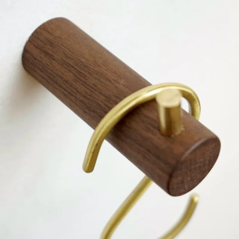 

Nordic Hooks, Black Walnut and Brass Wall Hooks, Beech Wood and Solid Brass Single Hooks for Bathroom and Decor