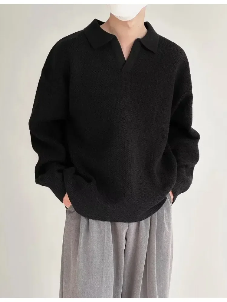 New Knitted Sweater Men Old Money Oversize Casual Pullovers for Man Autumn Winter Khaki Polo Tops Male Streetwear Korean