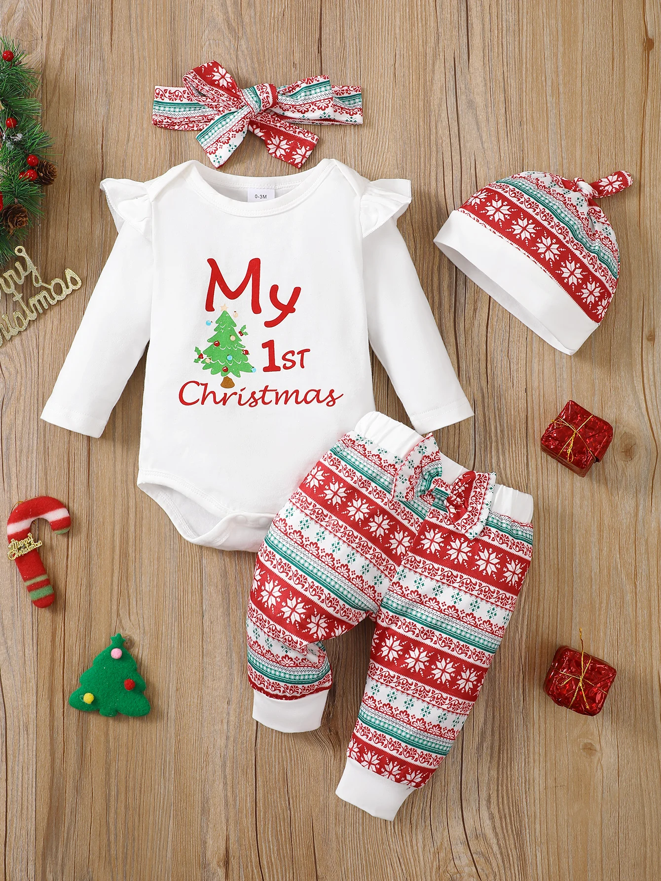 Winter  0-1 Years  Old  Infant  Baby  Girls  Christmas    Long   Sleeved   Casual   3-Piece  Set