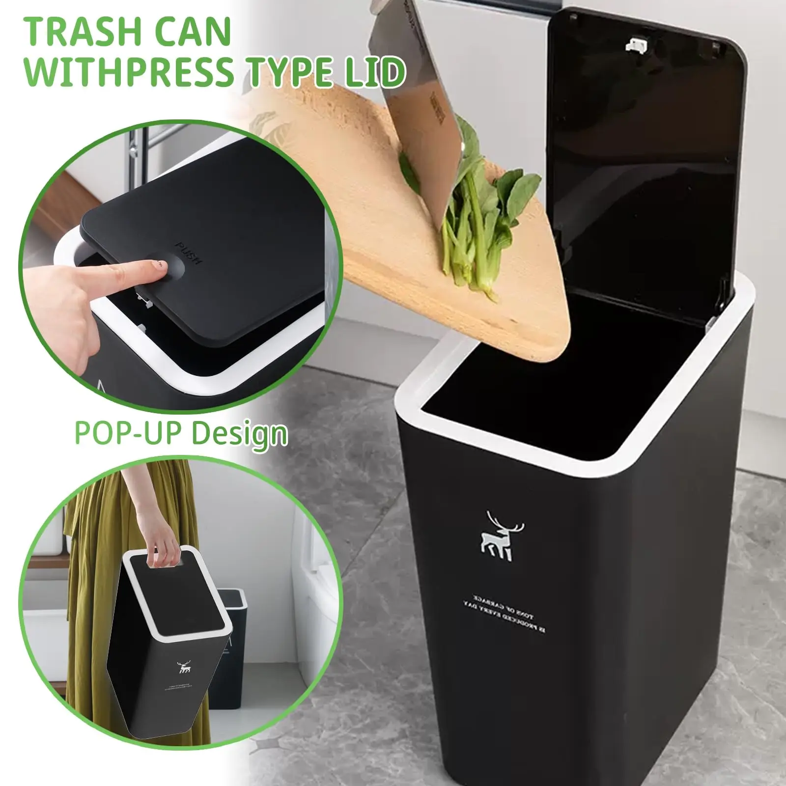

Nordic Press-type Toilet Trash Can 10L15L Household with Lid Kitchen Classification Bathroom Living Room Rectangular Garbage Can
