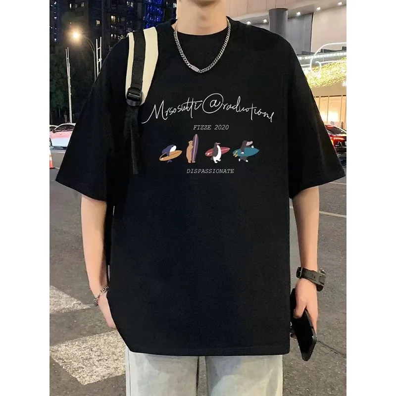 

New Spring Summer Letter Animal T-Shirt Unisex Loose Fashion T-Shirt Vintage Casual Short Sleeve T-Shirt Top
