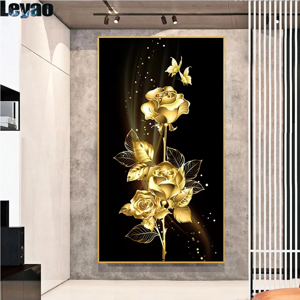 Golden Rose Wall Art 5d diamond Paintings mosaic kits full dimond mosaic kits Modern Aesthetic Flowers Beautiful Pictures decor,