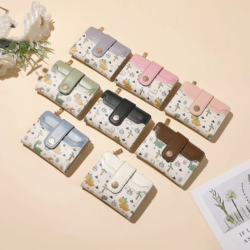 

New PU Leather Dinosaur Women Short Wallet Hasp Design Multi-Cards Slim Small Wallet 8 Colors Card Bag Holder Women Girls