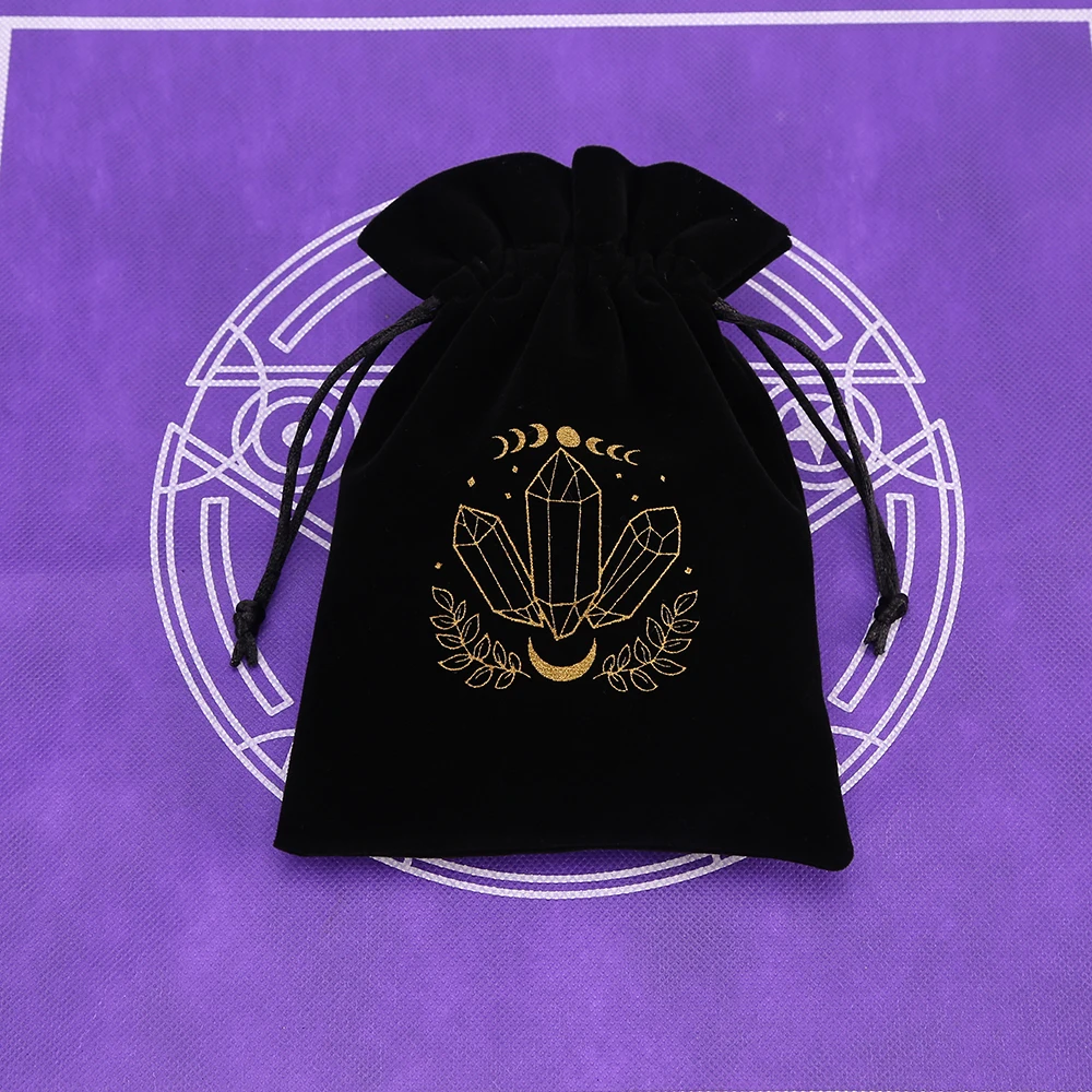 1 stücke Schwarz Samt Tarot Lagerung Tasche Mini Kordelzug Paket Hexe Wahrsagerei Kristall Tasche Tasche Würfel Halter Brettspiel Gold – Detail 24