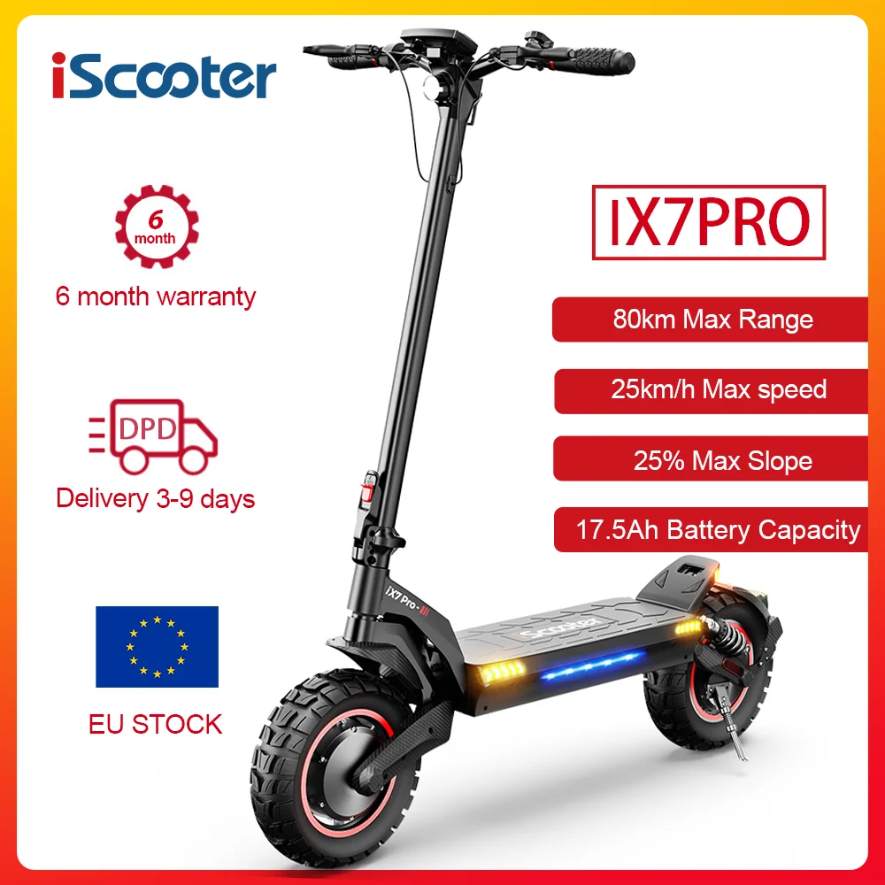 Vouwbare IScooter IX7Pro EScooter, 48V 17.5Ah Batterij Lange Actieradius, 25km/u Snelheid, 10'' Off-Road Pneumatische Banden, Slimme App Elektrische Scooter voor Stedelijk Verkeer
