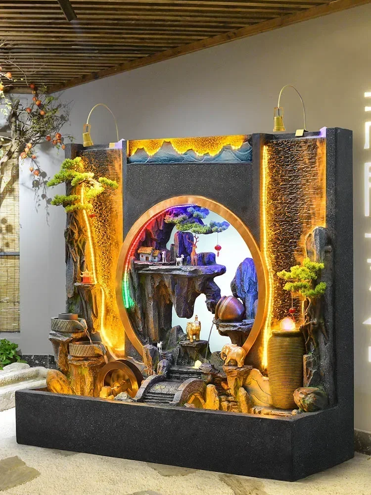 

V Large floor-to-ceiling rockery flowing water curtain wall fountain courtyard lobby landscape decoration ornament