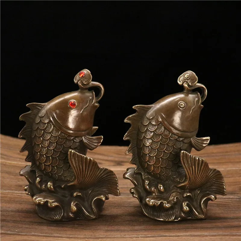 Pure Brass Auspicious Fish Ornament: Abundant Fortune All Wishes Come True, Perfect Gift for Holidays, Office and Living Roo