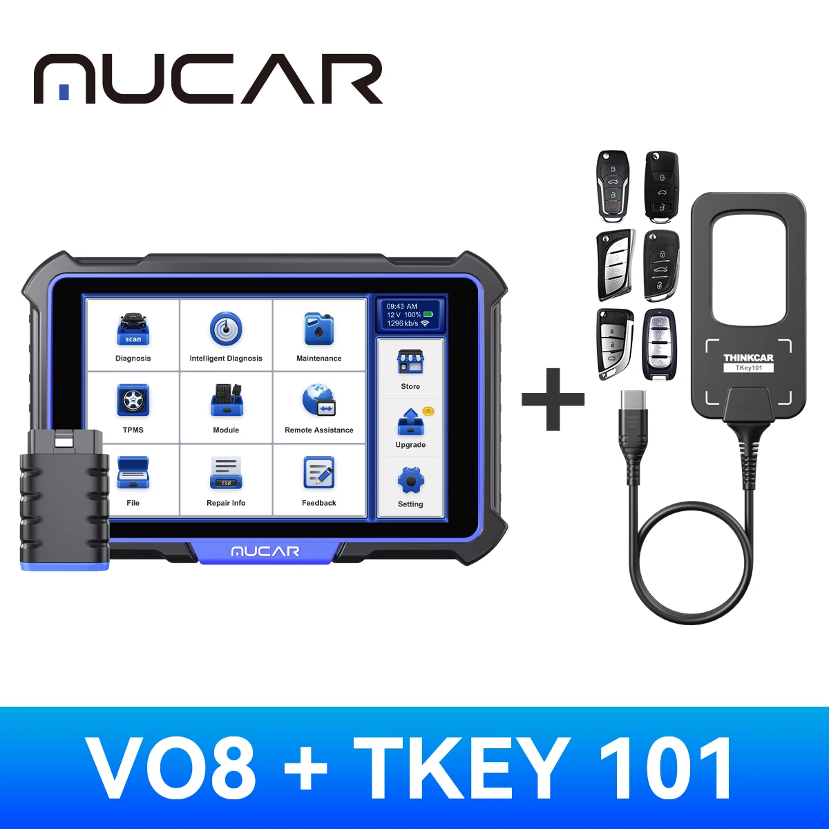 MUCAR VO8 Automotive Tool Bidirectionele Obd2-scanner ECU-codering Autodiagnosetool 34 Reset Alle systemen Levensvrij FCA Autoauth